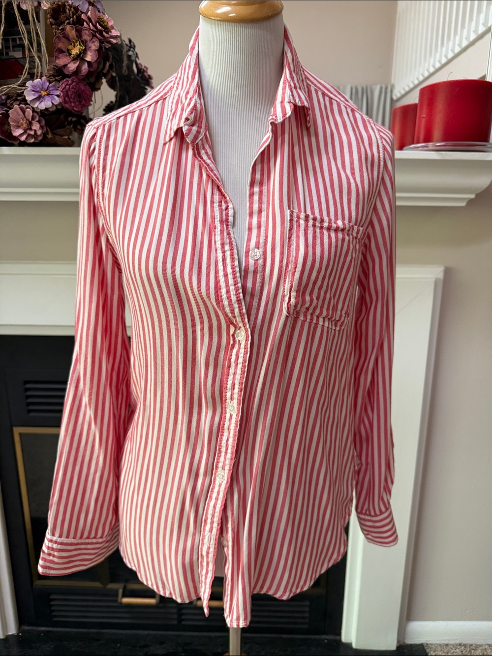 Velvet Heart Red and White Striped Button-Down Shirt